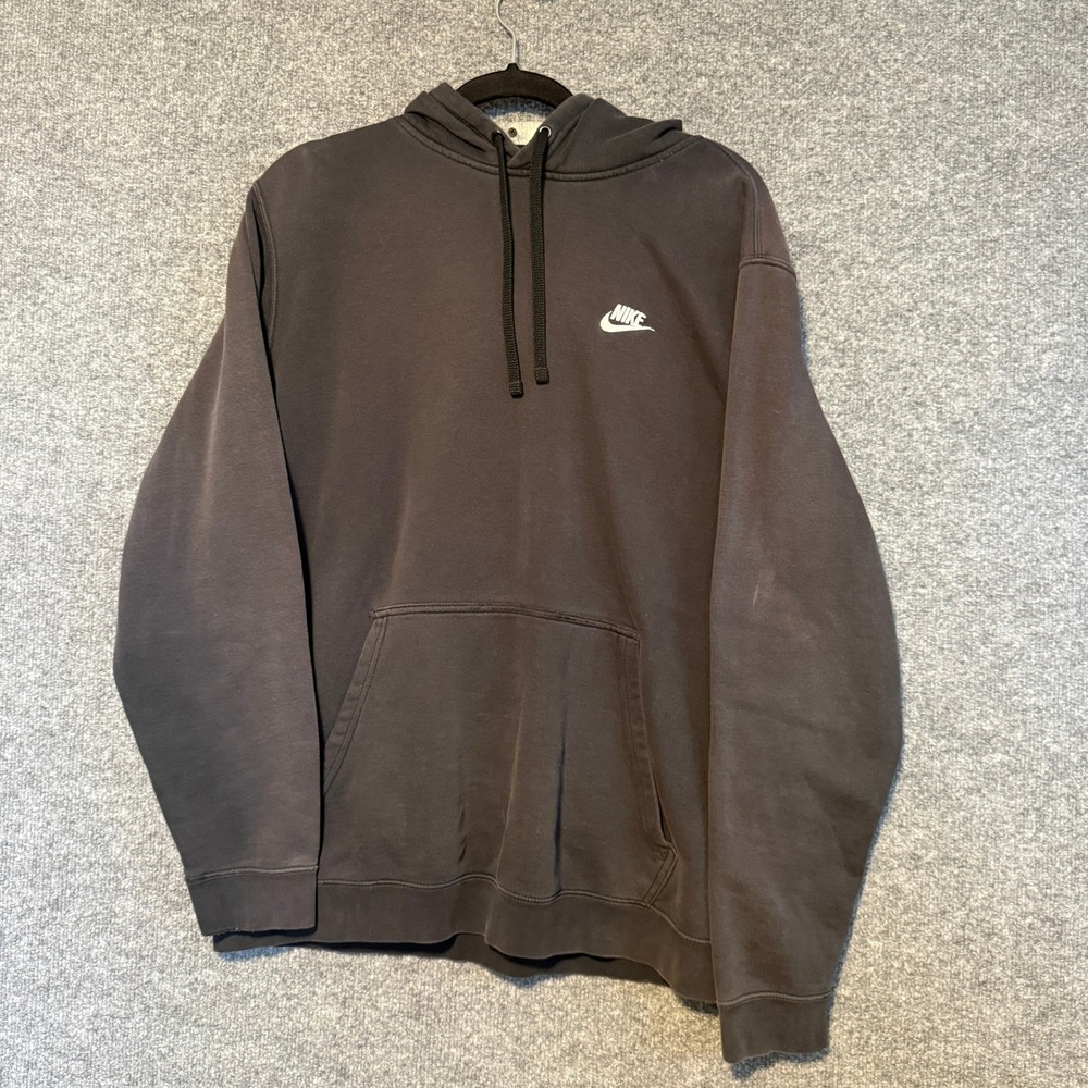 Nike Hoodie Men XL Black Embroidered Logo Club Fleece Pullover Sweatshirt Soft - Picture 1 of 9